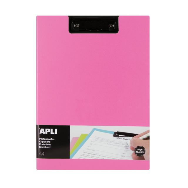 Clipboard Apli A4 PP cu clapa roz, clip metalic, rezistent