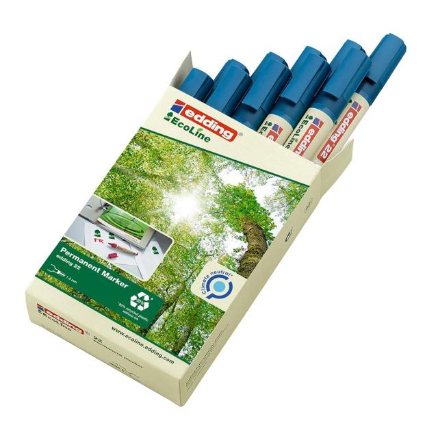 Marker permanent Edding 22 Ecoline, corp plastic, varf tesit 1-5 mm, albastru