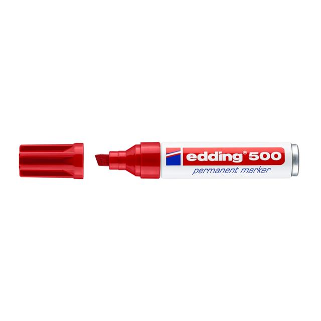 Marker permanent Edding 500, corp metalic, varf retezat 2-7 mm, rosu