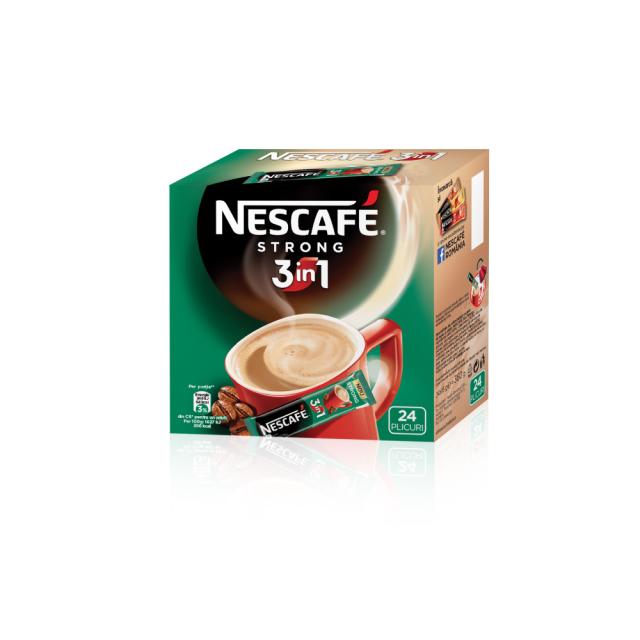 Cafea solubila 3 in 1 Nescafe Strong, 24 plicuri/cutie