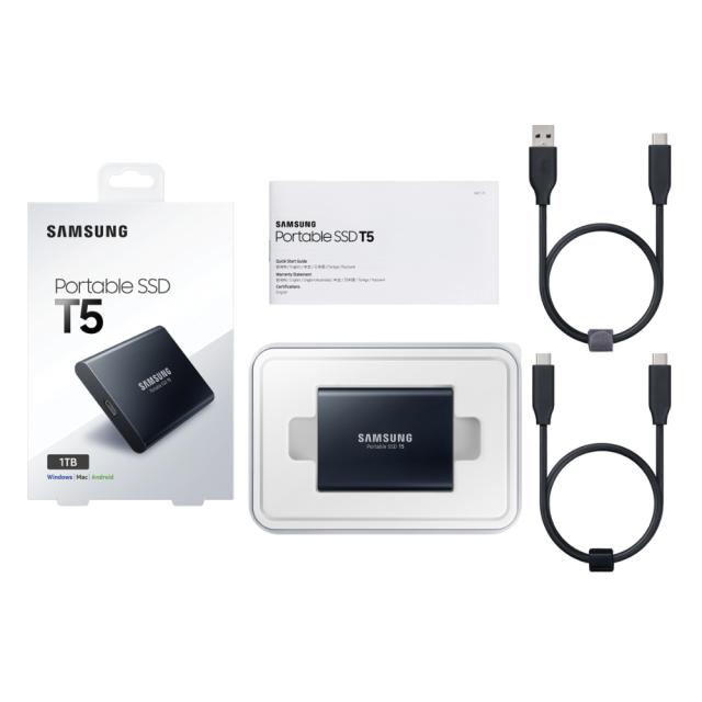 SSD Samsung portabil T5, 1TB, negru, cu memorie flash V-NAND