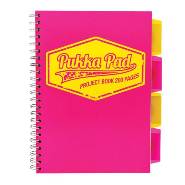 Caiet B5 cu spira si separatoare PukkaPads PB Neon, 200 file, matematica, roz