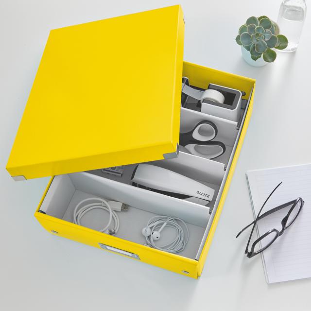 Cutie depozitare Leitz WOW Click & Store Organizer, carton laminat, medie, usor de asamblat, galben