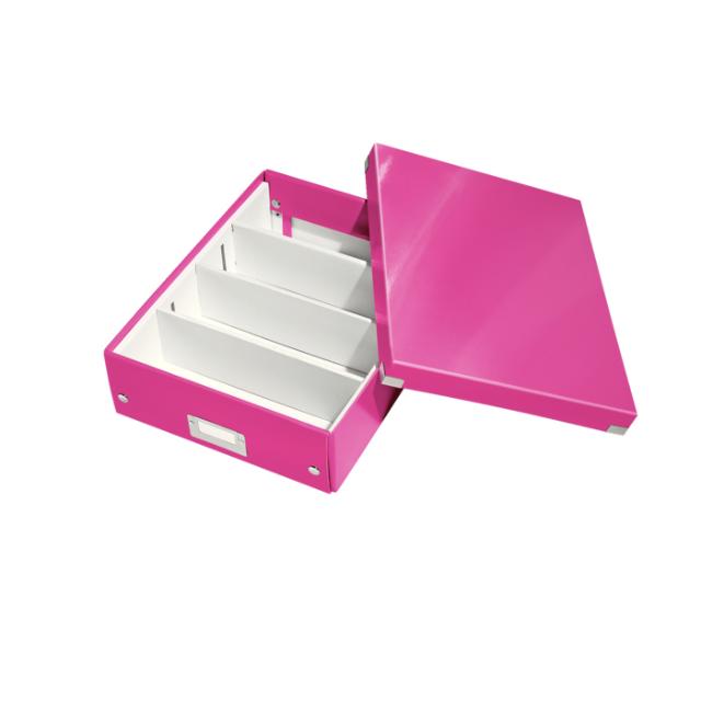 Cutie depozitare Leitz WOW Click & Store Organizer, carton laminat, medie, usor de asamblat, roz