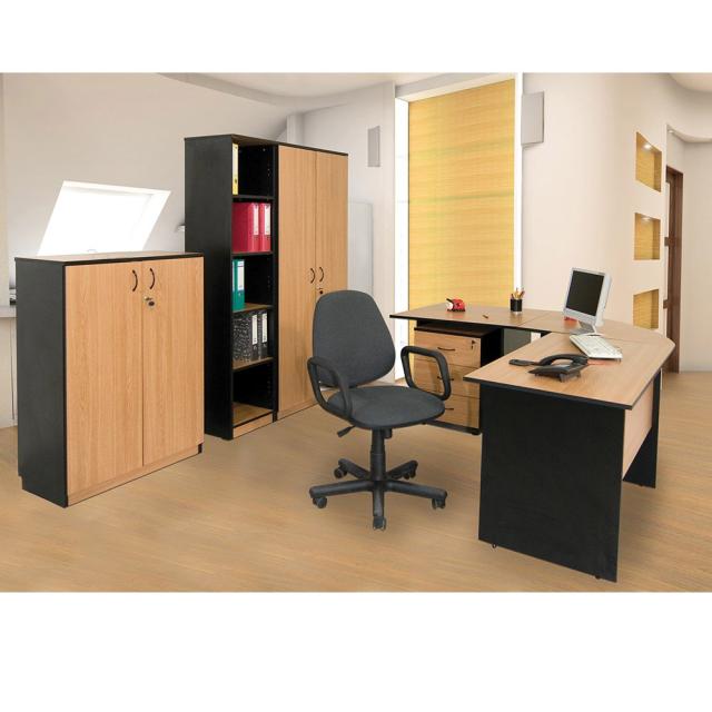 Dulap mediu Office Line, PAL, stejar/negru, 80x36x115 cm