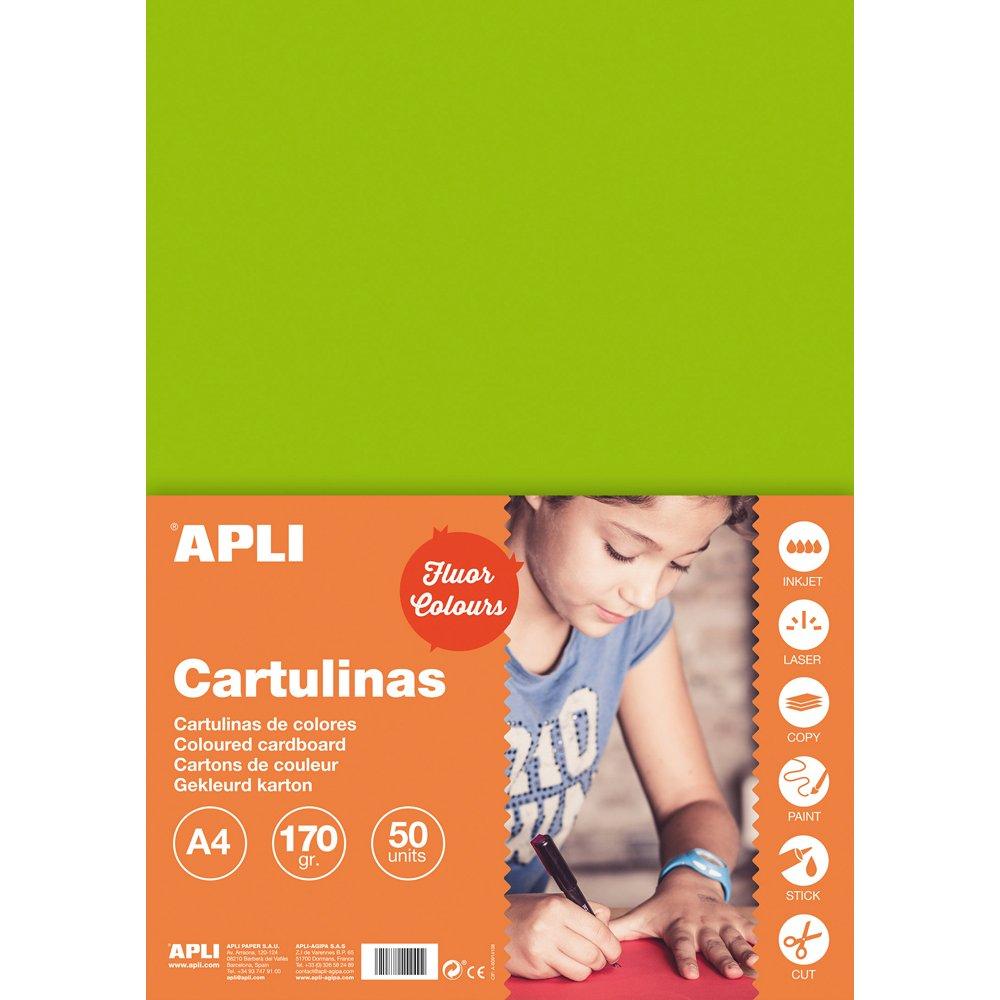 Carton color, Apli, A4, 170 g, 50 coli/top, verde fluorescent