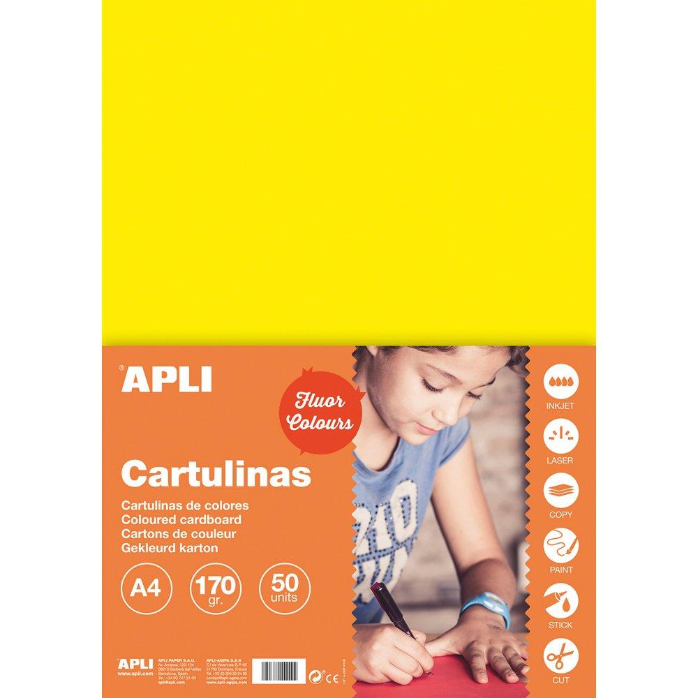 Carton color, Apli,  A4, 170 g, 50 coli/top, galben fluorescent