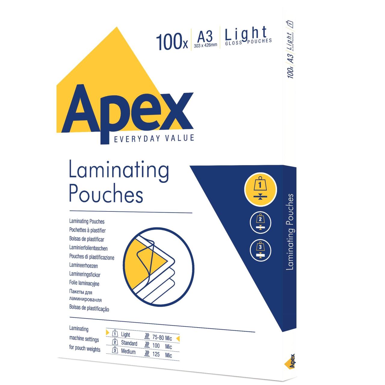 Folie pentru laminare Apex, 75-80 microni, A3, 100 coli/top