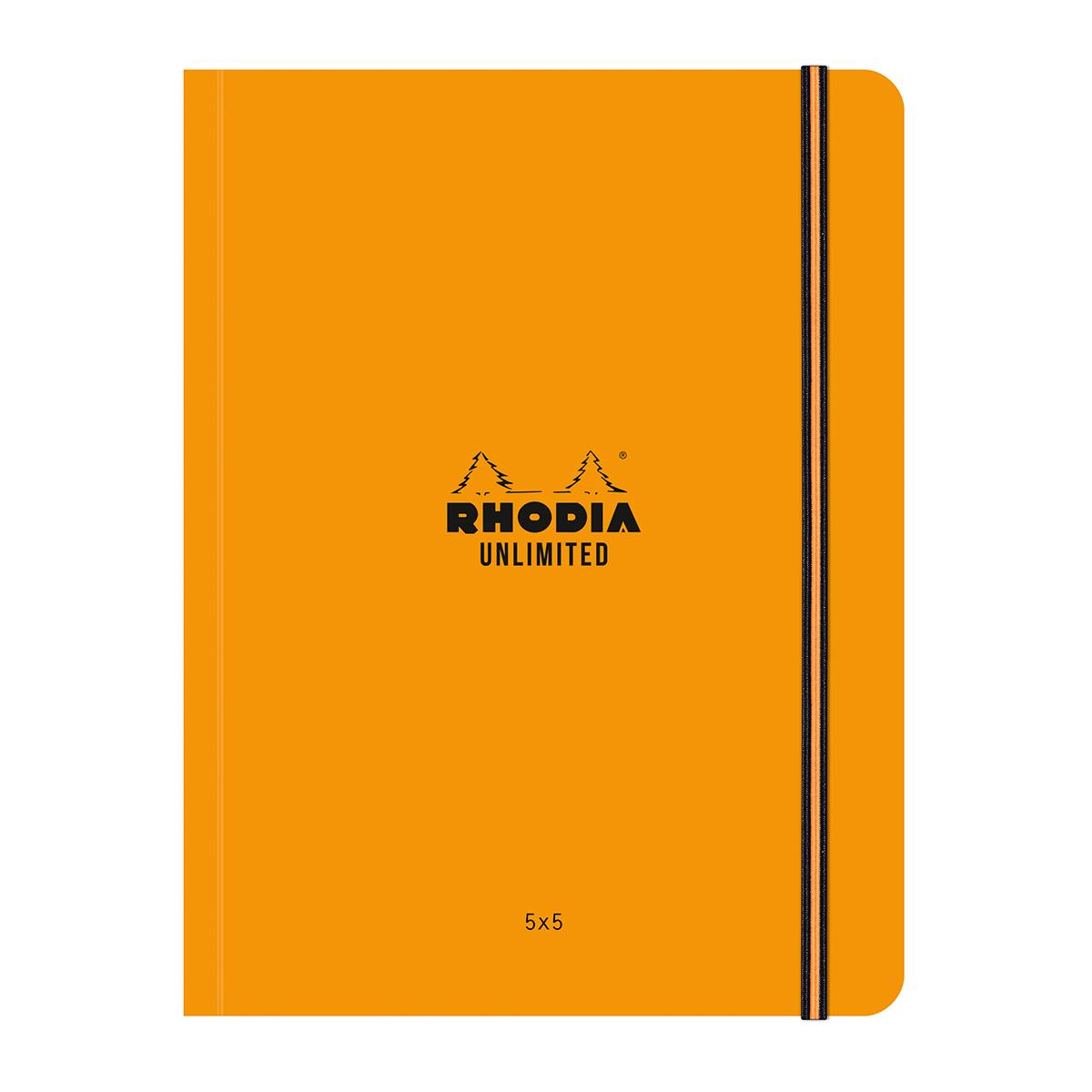 Caiet cu elastic A5+ Rhodia Unlimited, 60 file, matematica, portocaliu