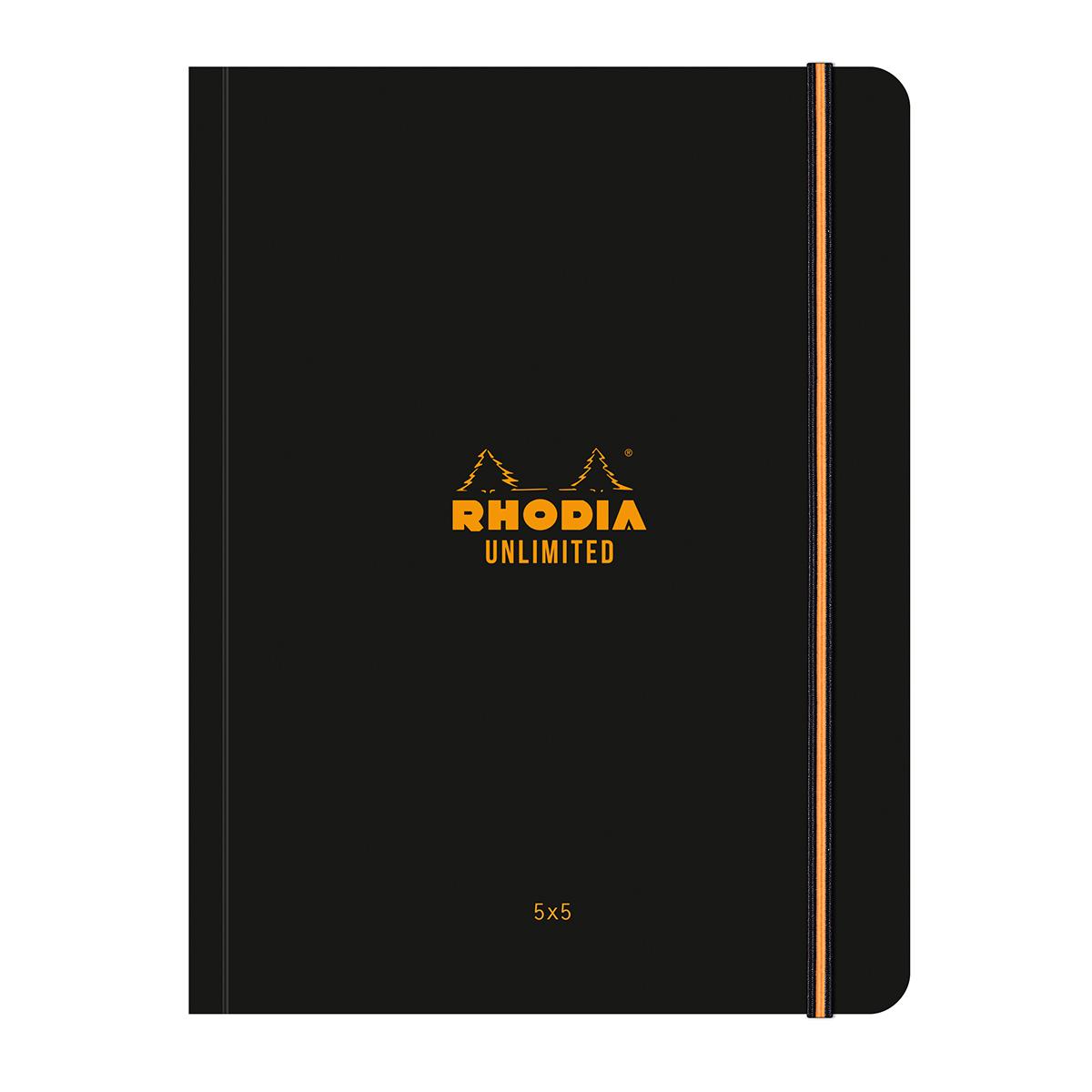 Caiet cu elastic A5+ Rhodia Unlimited, 60 file, matematica, negru