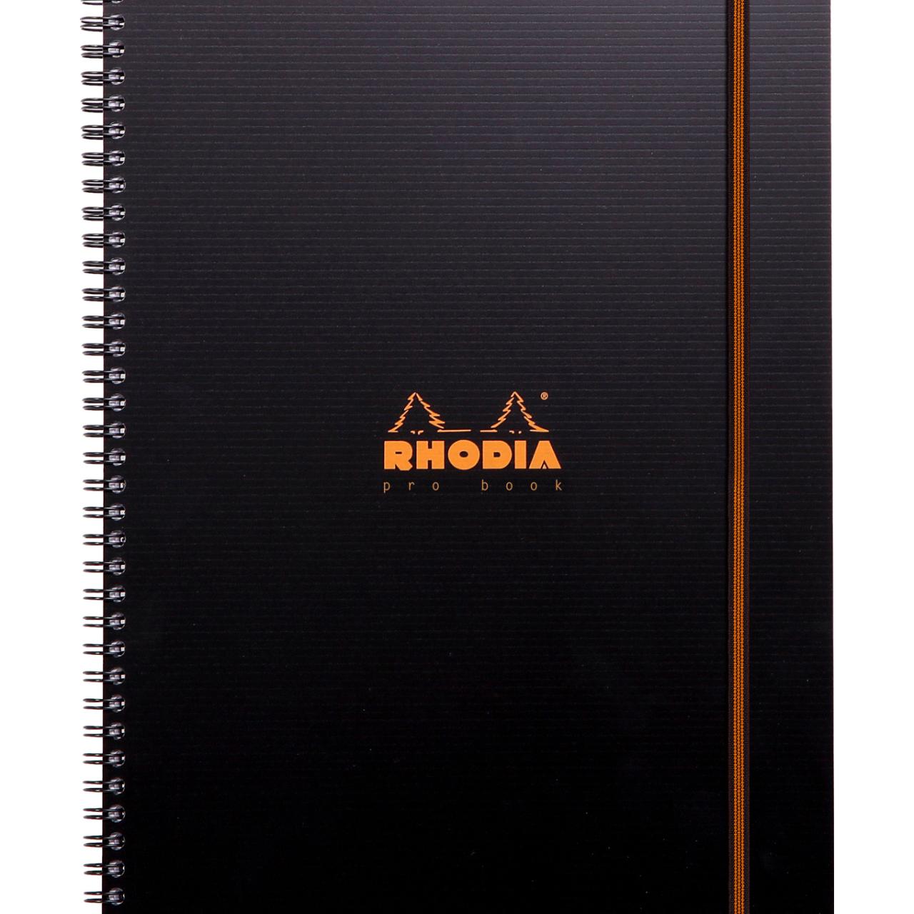 Caiet cu spira A4+ Rhodiactive Pro Book, 80 file, dictando, indosariere, PP, negru
