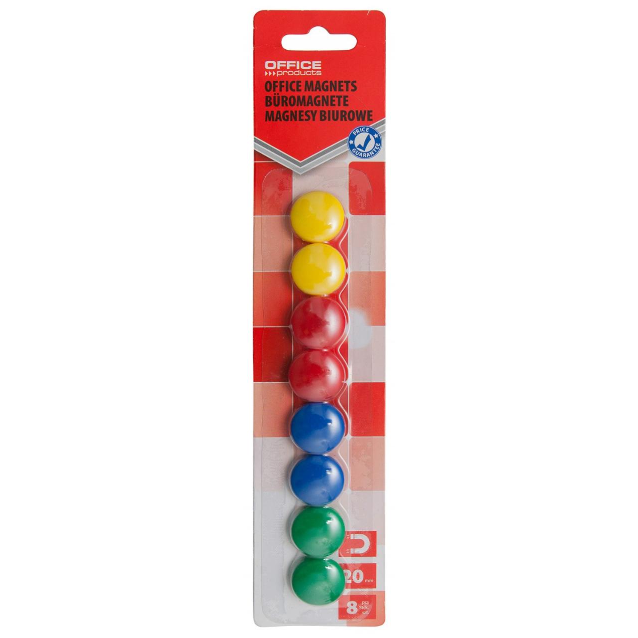 Magneti pentru table Office Products, 20 mm, 8 bucati/set, culori asortate
