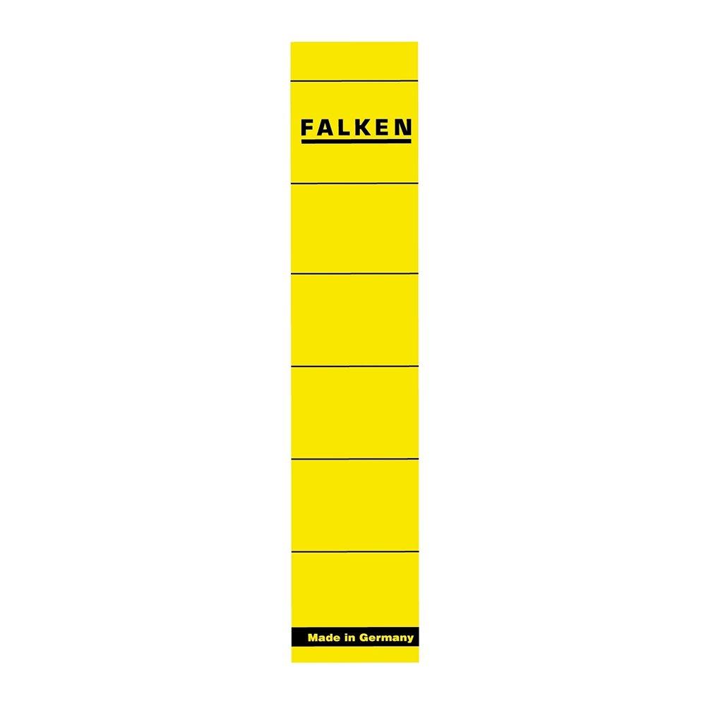 Etichete Falken autoadezive, pentru bibliorafturi,  36 x 190 mm, galben