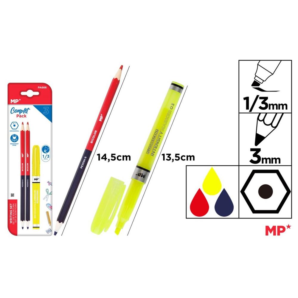 Set 2 creioane Main Paper, 2 capete rosu/albastru, textmarker varf tesit 1-3 mm, blister