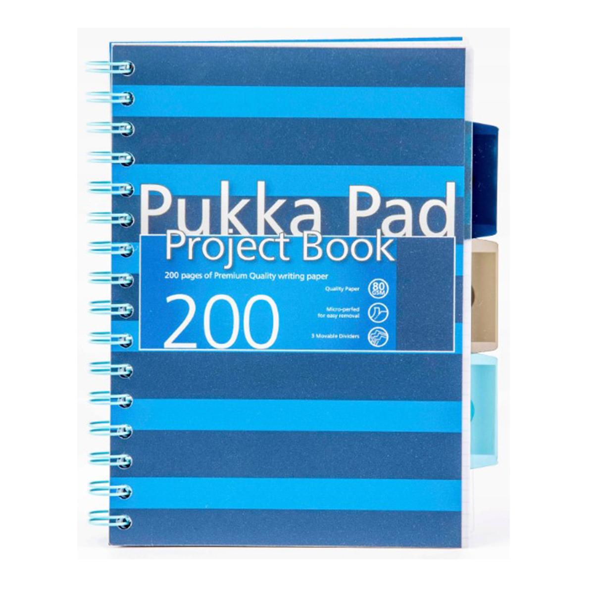 Caiet A5 cu spira si separatoare Pukka Pads PBN, 200 file, matematica, albastru