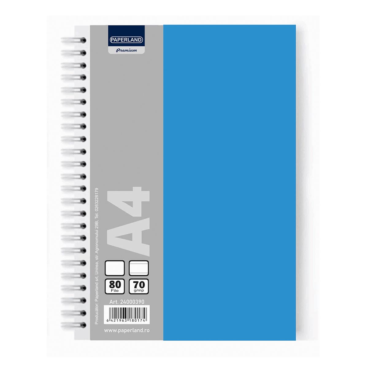 Caiet A4 cu spira, dictando, 80 file, 70 g, coperta carton albastru