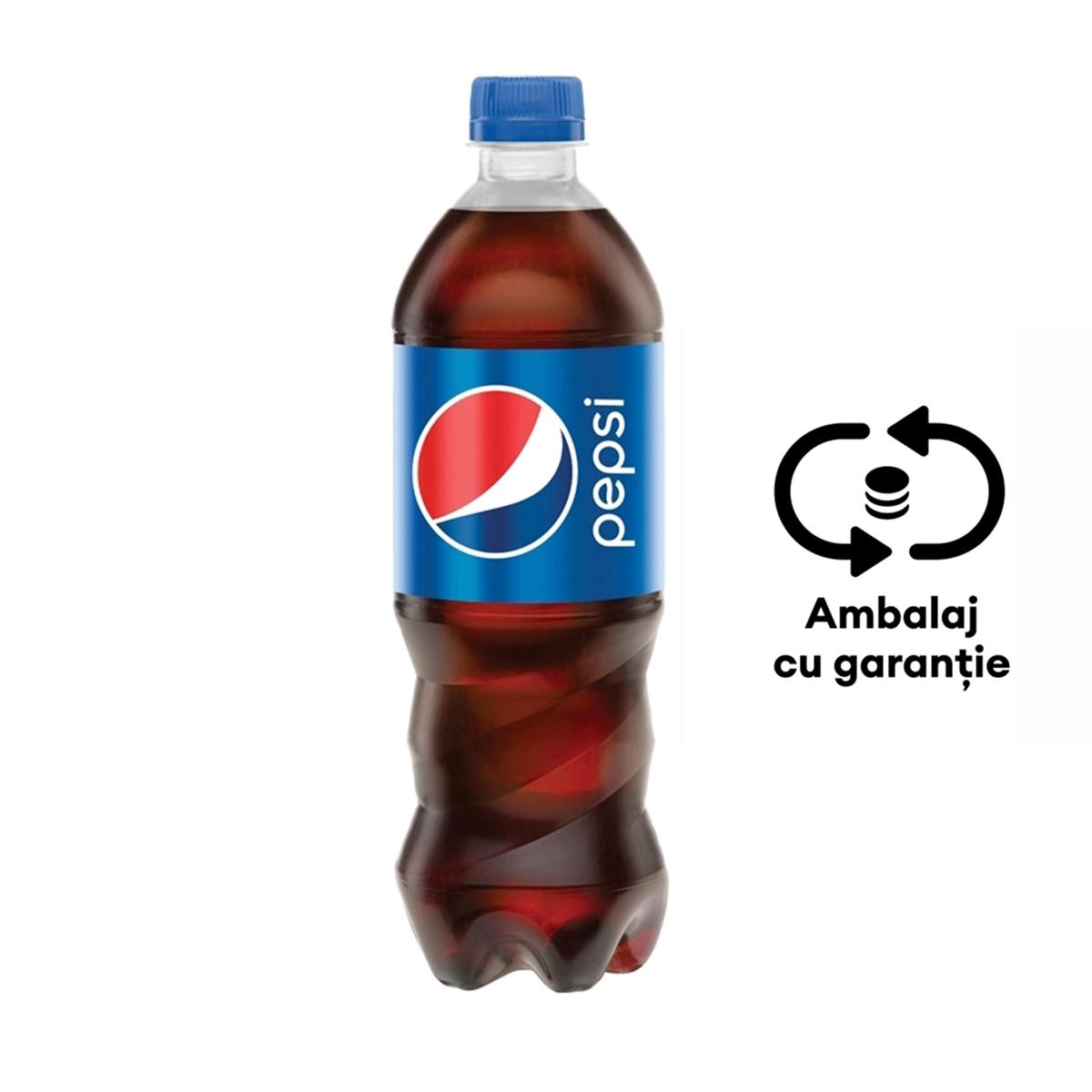 Bautura racoritoare carbogazoasa Pepsi, 0.5 l, 12 sticle/bax, eticheta SGR