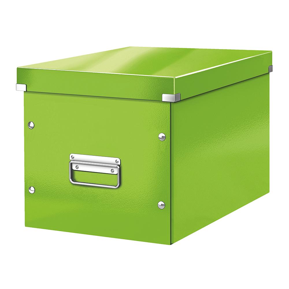 Cutie depozitare Leitz WOW Click & Store, carton laminat, pliabila, cu capac si maner, 32x31x36 cm, verde