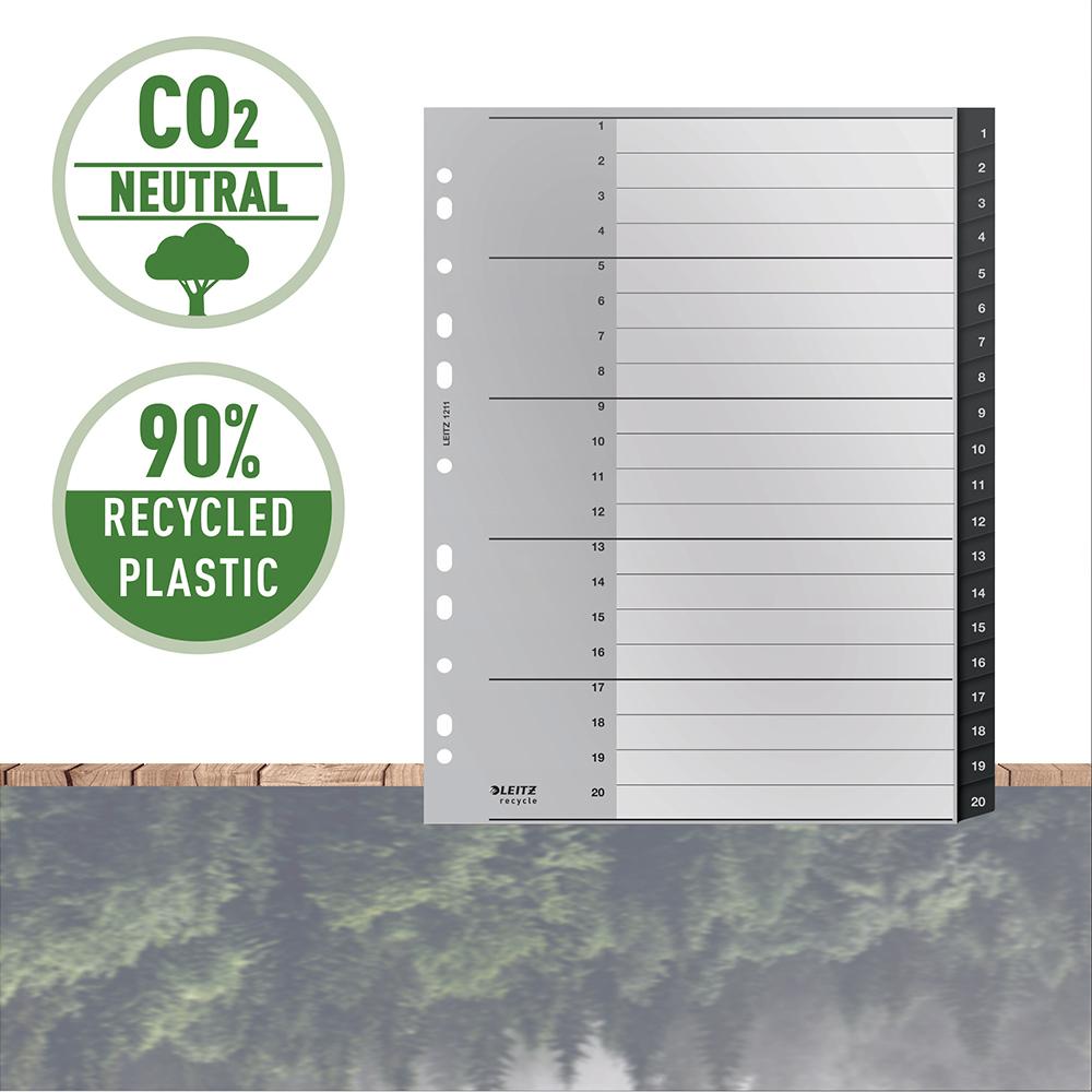 Index Leitz Recycle, PP reciclat, A4 MAXI, 1-20, negru