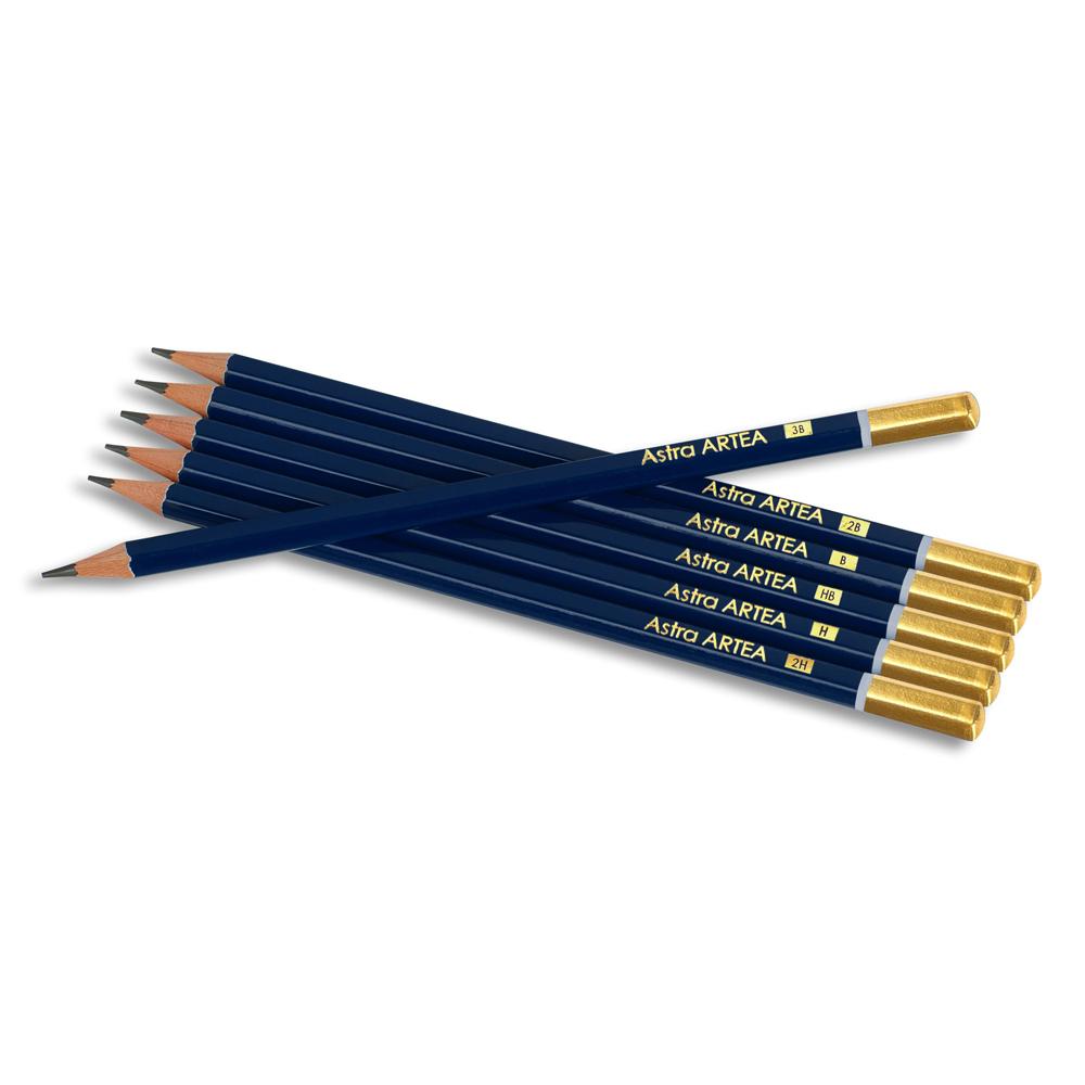 Creioane pentru schitare Astra, cutie metalica, 6 bucati 3B/2B/B/HB/H/2H