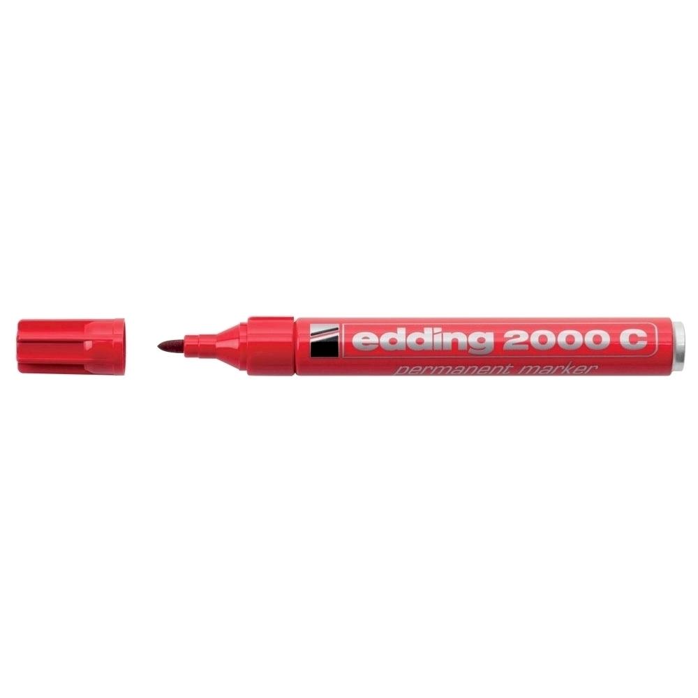 Marker permanent Edding 2000C, corp metalic, varf rotund, 1.5-3 mm, rosu