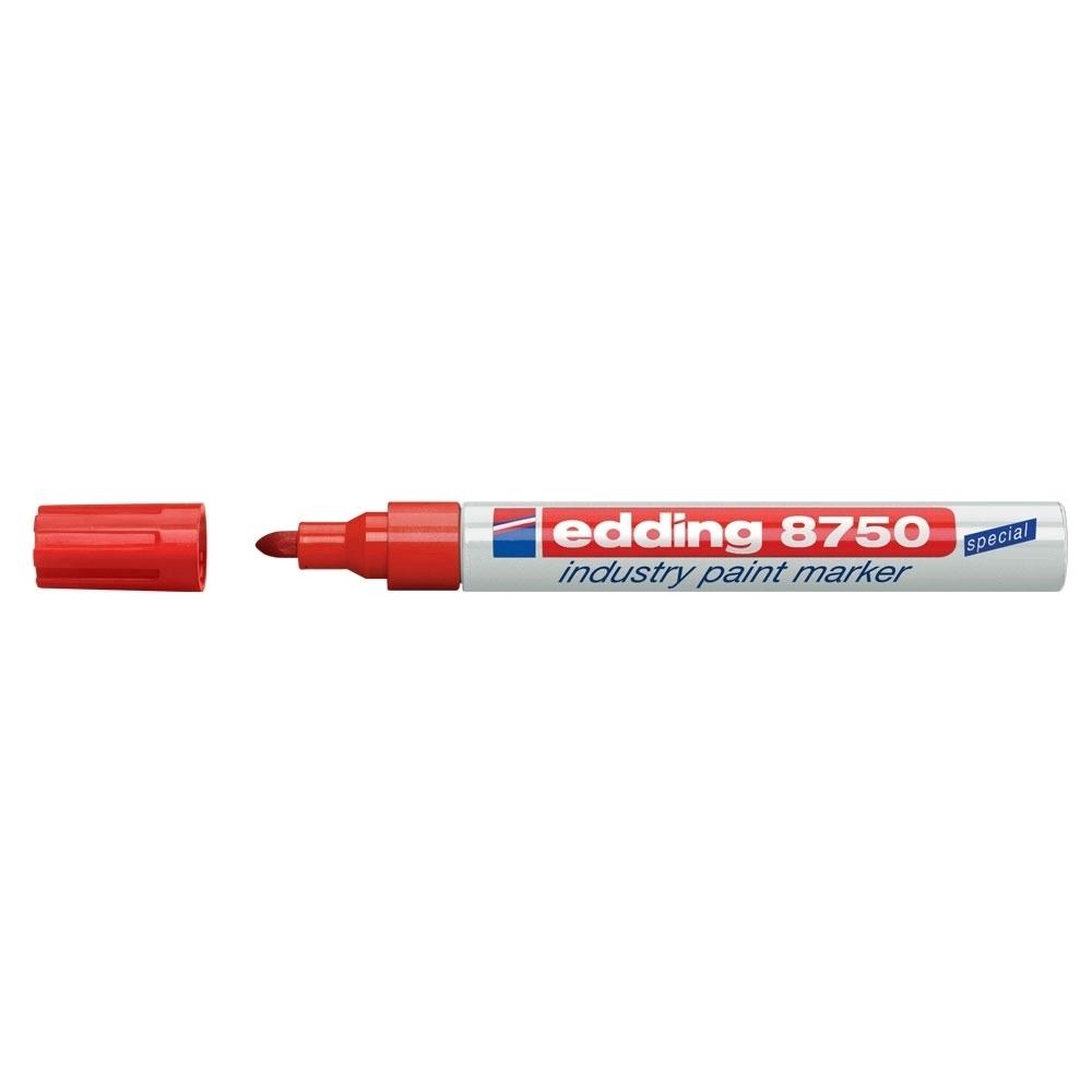 Marker permanent Edding 8750, cu vopsea, corp aluminiu, varf rotund, 2-4 mm, rosu