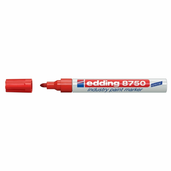 Marker permanent Edding 8750, cu vopsea, corp aluminiu, varf rotund, 2-4 mm, rosu