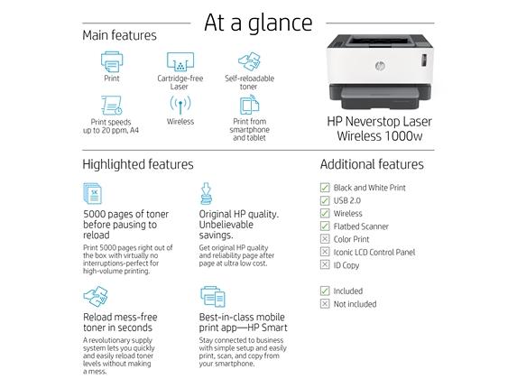 Imprimanta monocrom laser HP Neverstop Laser 1000w, A4, USB, Wi-Fi