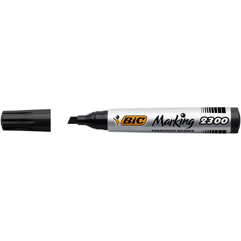 Marker permanent Bic 2300, varf tesit 3-5mm, negru, 12 bucati/cutie