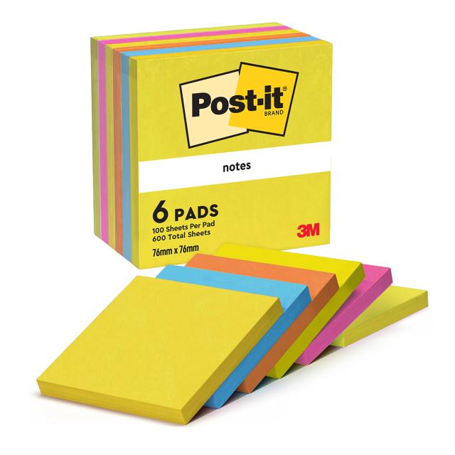 Notite adezive, Post-it, 76 x 76 mm, multicolor, neon, 100 file, 6 bucati/set, 100% PEFC