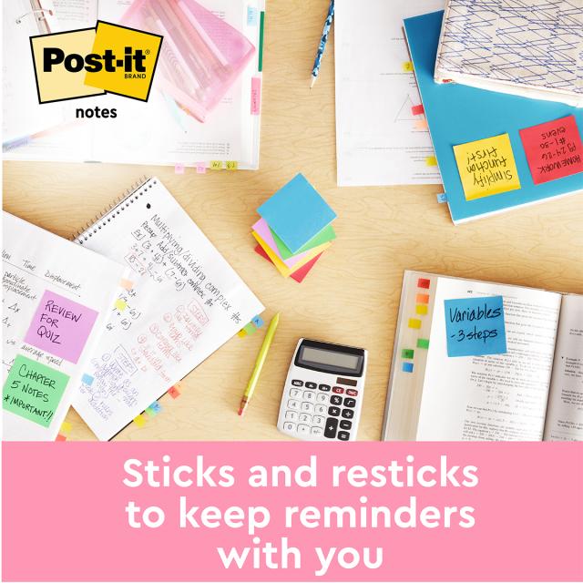 Notite adezive, Post-it, 76 x 76 mm, multicolor, neon, 100 file, 6 bucati/set, 100% PEFC