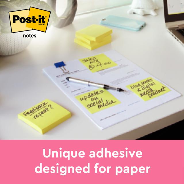 Notite adezive Post-it®, Galben Canary yellow, 76 mm x 76 mm, 100 file/bucata, 100% PEFC