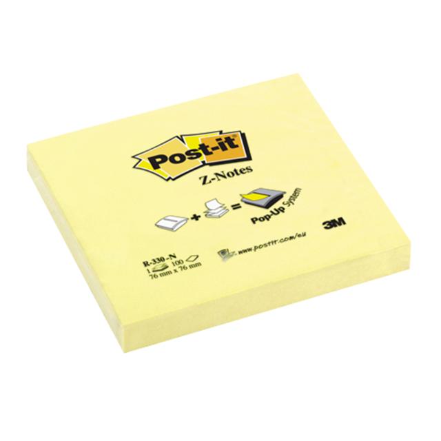 Notite adezive, Post-it, Z-notes, galben neon, 76 x76 mm, 100 file