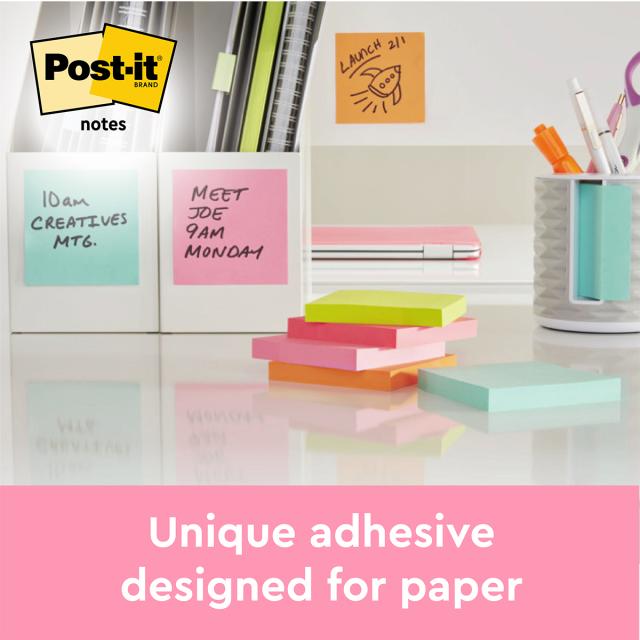 Cub notite adezive Post-it®, Lollipop culori neon, 76 x 76 mm, 450 file/bucata, 100% PEFC