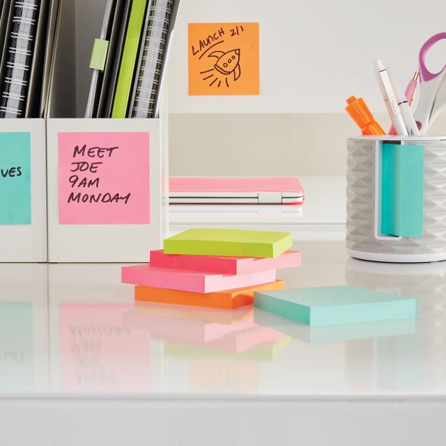 Cub notite adezive Post-it®, Lollipop culori neon, 76 x 76 mm, 450 file/bucata, 100% PEFC