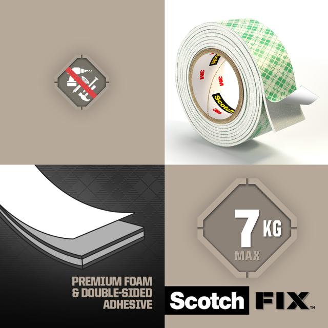 Banda dublu adeziva montare suprafete interioare Scotch-Fix™ 3M, 19 mm x 1.5 m, 1 rola/pachet