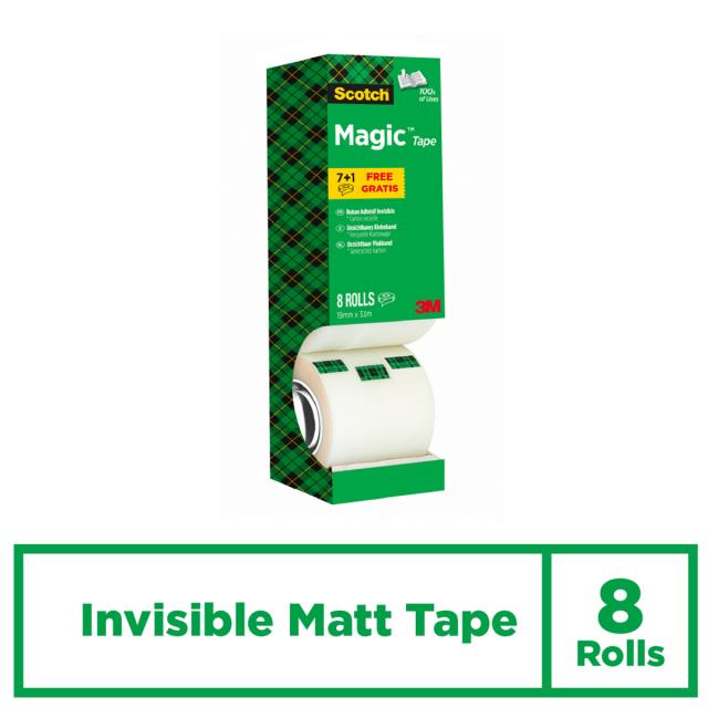 Banda adeziva invizibila mată 3M Scotch® Magic™, 19 mm x 33 m, 6 role + 2 gratis
