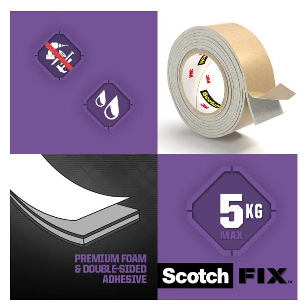 Banda dublu adeziva montare oglinzi  Scotch-Fix™ 3M, 19 mm x 1.5 m