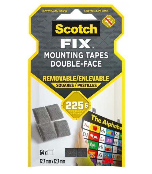 Benzi dublu adezive pretaiate repozitionabile montare interior Scotch-Fix™ 3M, gri, 12.7 x 12.7 mm, 64 bucati/pachet