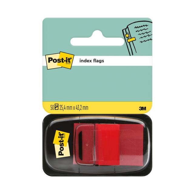Index Clasic Post-it®, rosu, 25,4 mm x 43,2 mm, 50 file in dispenser, 1 bucata/pachet