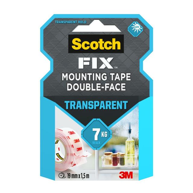 Banda dublu adeziva transparenta pentru montare Scotch-Fix™,19 mm x 1.5 m, 1 rola/pachet