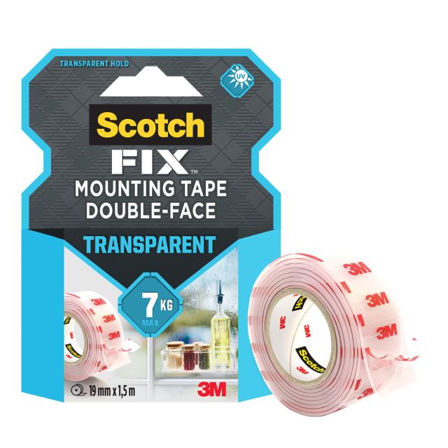 Banda dublu adeziva transparenta pentru montare Scotch-Fix™,19 mm x 1.5 m, 1 rola/pachet