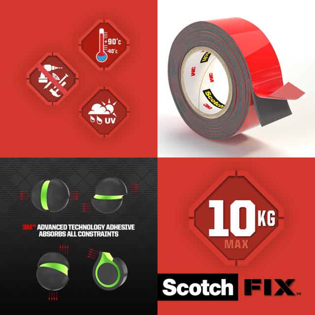 Banda dublu adeziva montare super rezistenta Scotch-Fix™ 3M, 1.5 m x 19 mm
