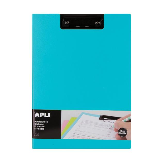 Clipboard Apli A4 PP cu clapa albastru deschis, clip metalic, rezistent