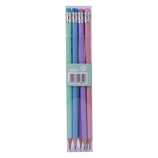Display seturi 12 creioane Apli Nordik grafit, HB, cu radiera, 12 pachete/set