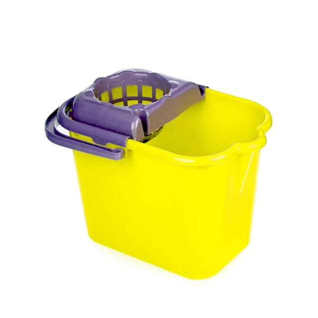 Galeata plastic dreptunghiulara cu storcator, galbena, 14L