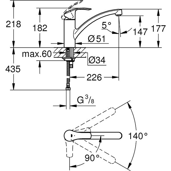 Baterie bucatarie GROHE Eurosmart 30260002, metal, crom