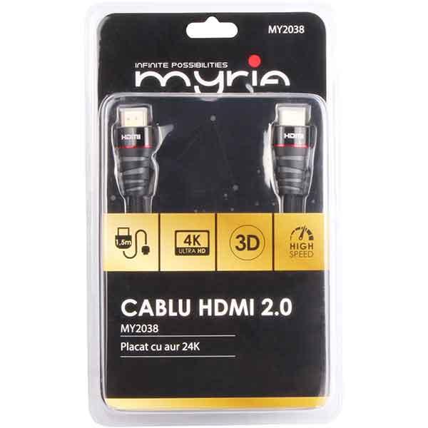 Cablu HDMI 2.0 MYRIA MY2038, 1.5m, negru