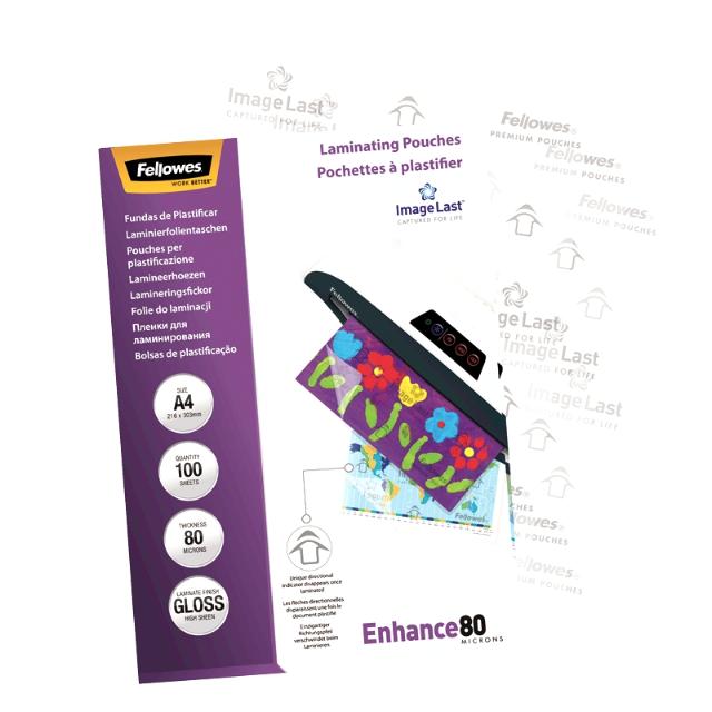 Folie pentru laminare Fellowes, 80 microni, A4, 100 coli/top