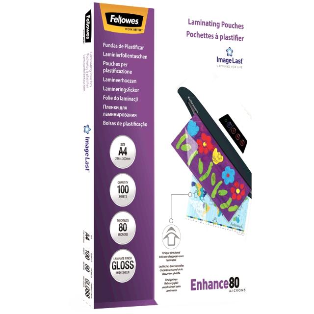 Folie pentru laminare Fellowes, 80 microni, A4, 100 coli/top